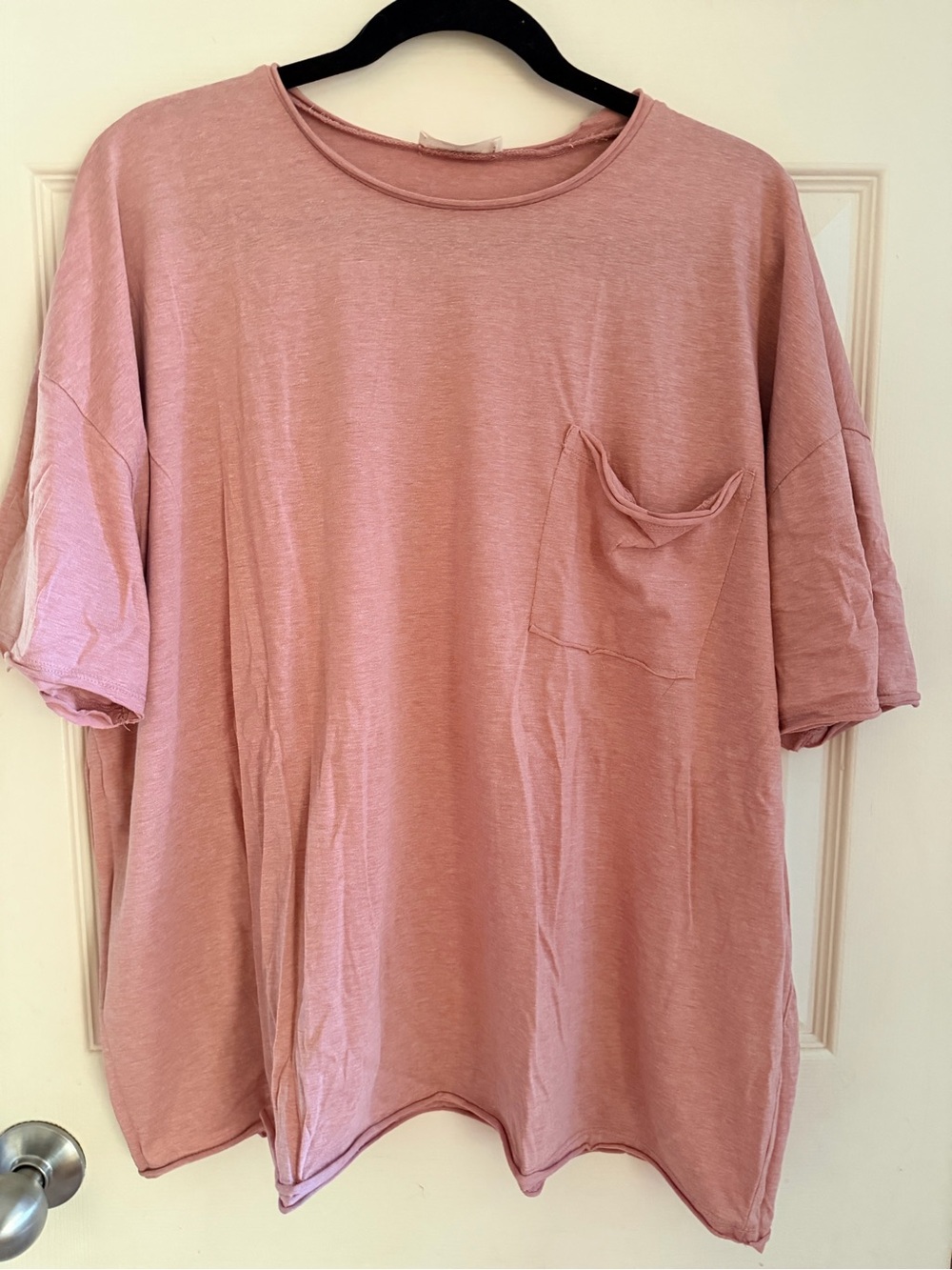 Zenana Oversized Boyfriend Tee w/Pocket and Raw Hem-Dusty Rose